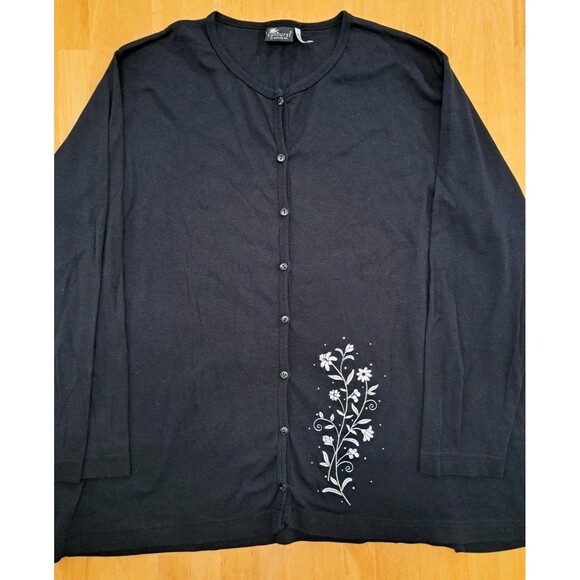 Sunburst By Morning Sun Black Cardigan with White Floral Embroidery Accent 3XL - Picture 1 of 9